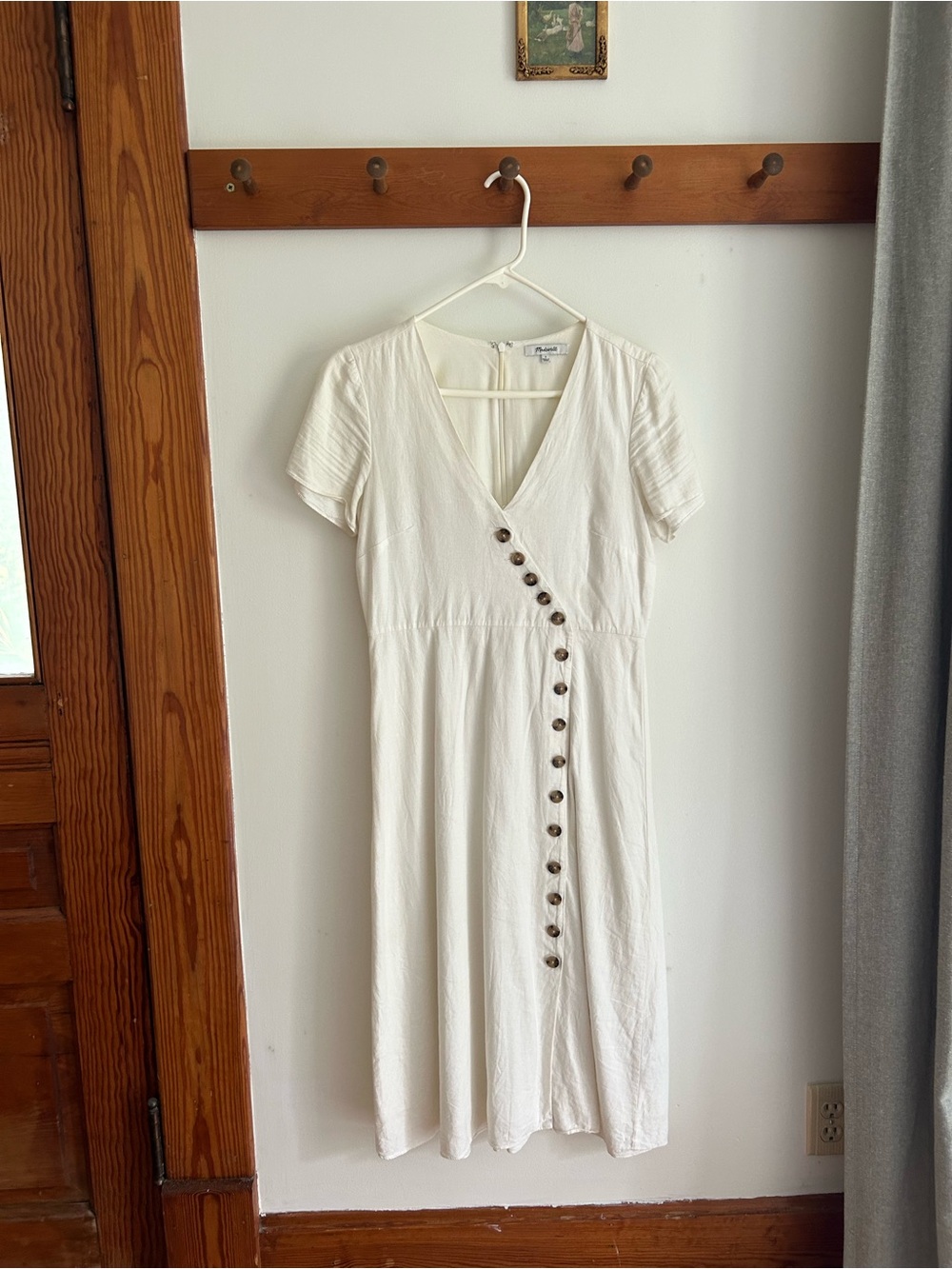 Madewell Ivory Button-Front V-Neck Midi Dress